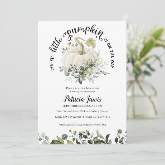 カボチャの緑の赤ちゃんシャワー招待状 (スタンド正面)