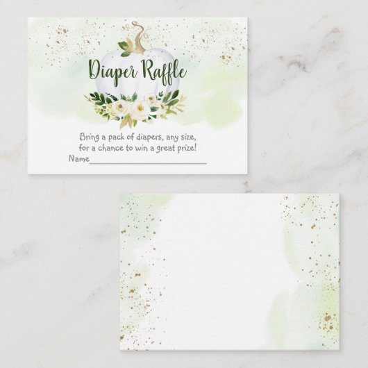 カボチャの緑の金ゴールド赤ちゃんシャワーおむつラッフル エンクロージャーカード (正面/裏面)