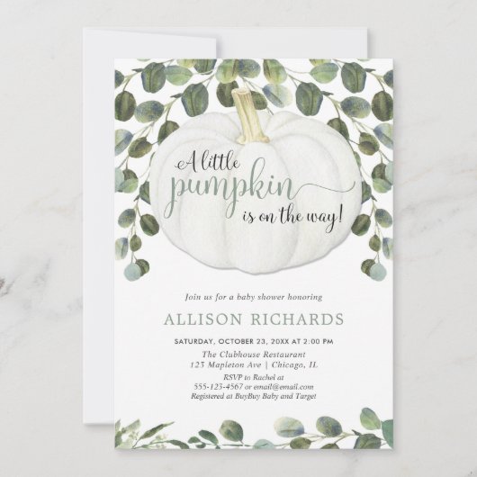 カボチャの緑男女兼用の赤ちゃんシャワー 招待状 (正面)