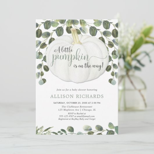 カボチャの緑男女兼用の赤ちゃんシャワー 招待状 (スタンド正面)