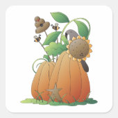 カボチャの花とミツバチ スクエアシール (正面)