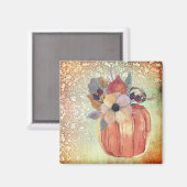 カボチャの花とレースのオレンジ色の金ゴールド紫 マグネット (正面/裏面)