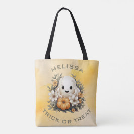 カボチャの花パッチのかわいいハロウィン幽霊 トートバッグ