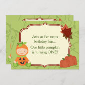 カボチャの衣装の可愛いベビー1歳の誕生日招待状 招待状 (正面/裏面)