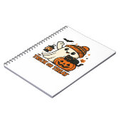 カボチャの衣装を着た可愛いハロウィンクラシック猫T-Sh ノートブック (左側)