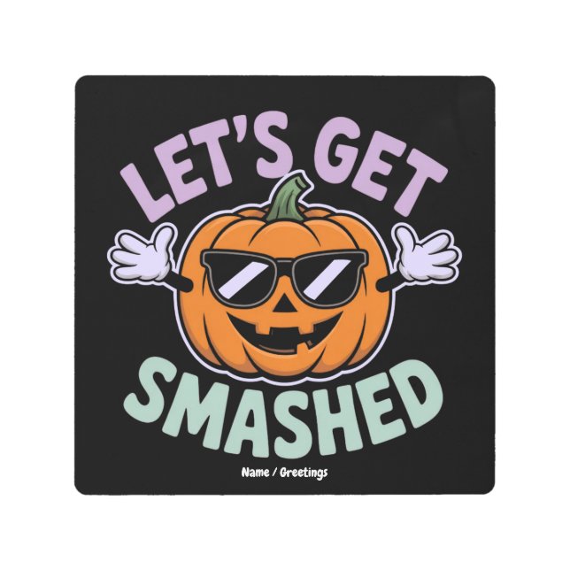 カボチャの衣装ハロウィンおもしろいを潰そう メタルプリント (正面)