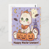 カボチャの衣装ハロウィンカードに登場するawaii cat ポストカード (正面/裏面)