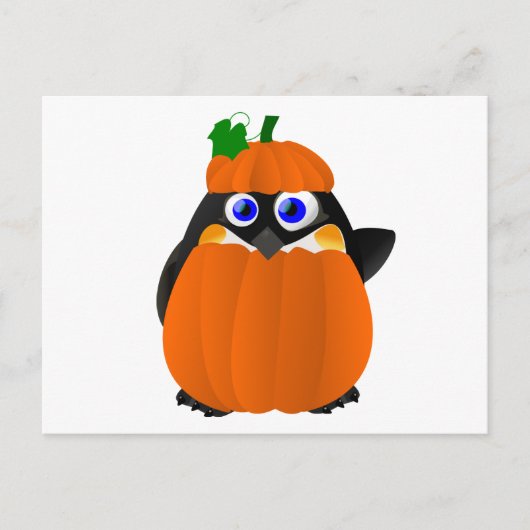 カボチャの衣装ハロウィンペンギン ポストカード (正面)