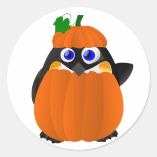 カボチャの衣装ハロウィンペンギン ラウンドシール