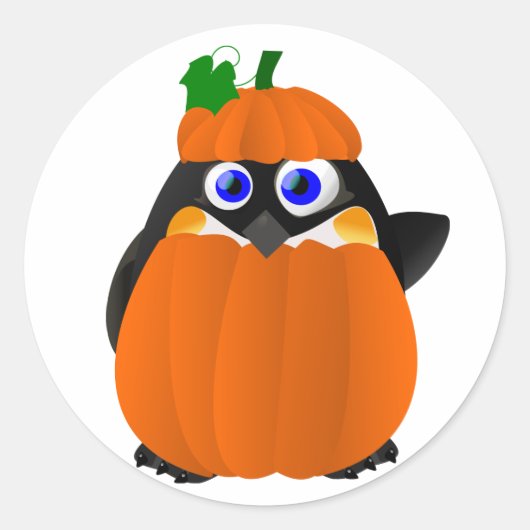 カボチャの衣装ハロウィンペンギン ラウンドシール (正面)