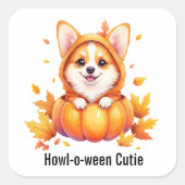 カボチャの衣装ハロウィーンの可愛いコギの子犬 スクエアシール (正面)
