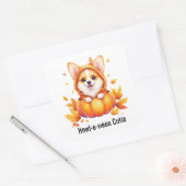 カボチャの衣装ハロウィーンの可愛いコギの子犬 スクエアシール (封筒)