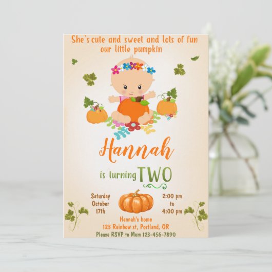カボチャの誕生日の招待状の秋の招待状の女の子 招待状 (スタンド正面)