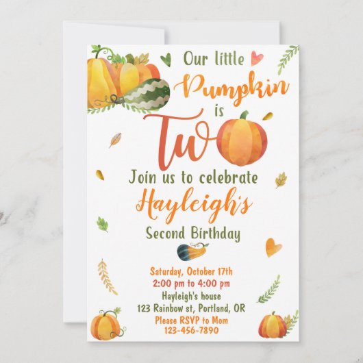 カボチャの誕生日の招待秋の招待ガール 招待状 (正面)