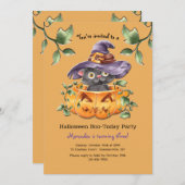 . .カボチャの誕生日パーティーで子猫を育てる 招待状 (正面/裏面)