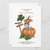 カボチャの誕生日パーティーの女の子 招待状 (正面/裏面)