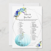 カボチャの赤ちゃんシャワーあなたの財布の中にあるものを |青 招待状 (正面)