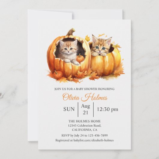 カボチャの赤ちゃんシャワーの可愛いハロウィーンキットン 招待状 (正面)
