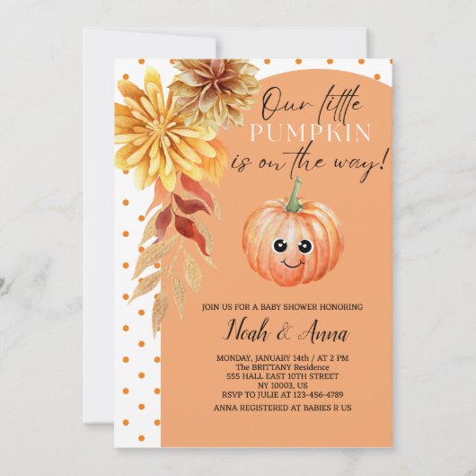 カボチャの赤ちゃんシャワーの招待状 招待状 (正面)