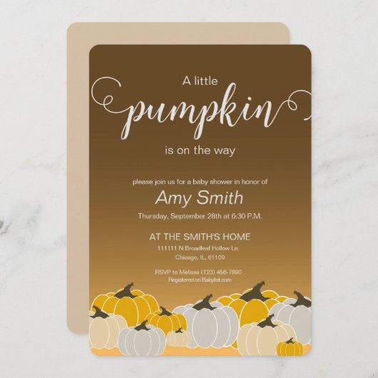 カボチャの赤ちゃんシャワーの招待 招待状 (正面/裏面)