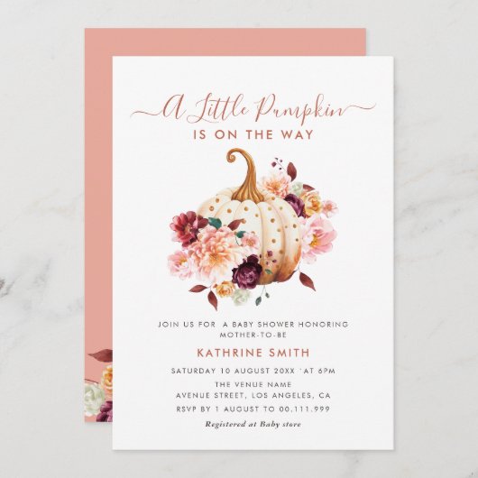 カボチャの赤ちゃんシャワーの招待 招待状 (正面/裏面)