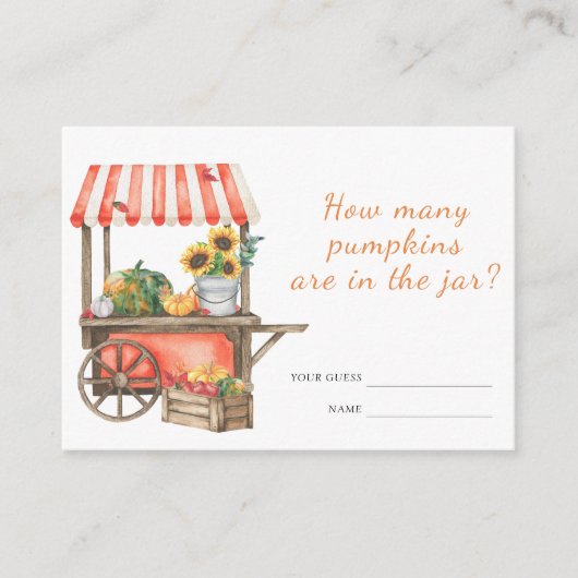 カボチャの赤ちゃんシャワーカボチャのゲームの数を推測 エンクロージャーカード (正面)