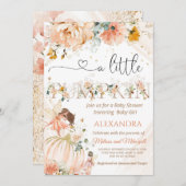 カボチャの赤ちゃんシャワー小さなカボチャが途中にある 招待状 (正面/裏面)