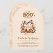 カボチャの赤ちゃんシャワー招待状の双子の幽霊 招待状 (正面/裏面)