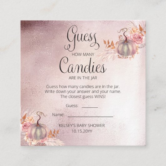 カボチャの赤ちゃんシャワー推測キャンディーのJarゲームEnc エンクロージャーカード (正面)