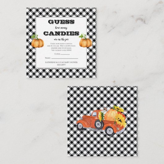 カボチャの赤ちゃんシャワー瓶ゲームでキャンディーを推測 エンクロージャーカード (正面/裏面)