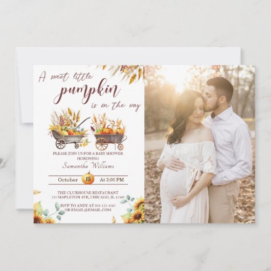 カボチャの赤ちゃんシャワー甘い小さなカボチャのインバート 招待状 (正面)
