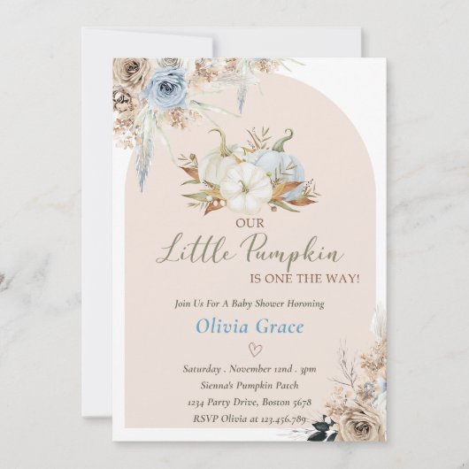 カボチャの赤ちゃんシャワー私たちの小さなカボチャ 招待状 (正面)