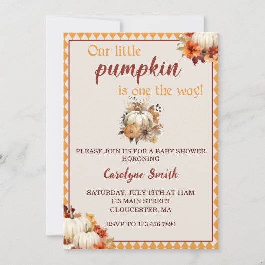 カボチャの赤ちゃんシャワー私たちの小さなカボチャ 招待状 (正面)