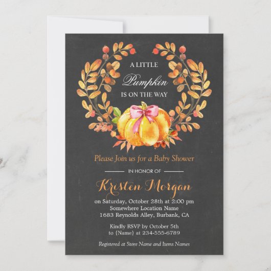 カボチャの赤ちゃんシャワー |秋素朴の黒板 招待状 (正面)