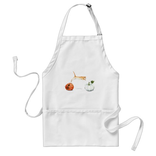 カボチャの間を飛び跳ねるオレンジキャット スタンダードエプロン (正面)