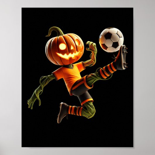 カボチャの顔サッカーハロウィンコスチューム男性少年 ポスター (正面)