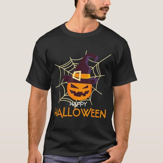 カボチャの顔 ジャックオーランタン クモの巣 ハロウィン Tシャツ (正面)