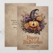 カボチャの魔女の帽子 クモの巣 フラワー ハロウィンカード シーズンカード (正面/裏面)