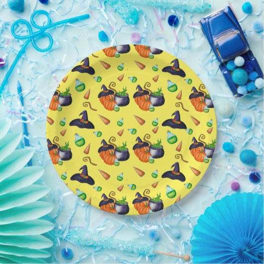 カボチャの魔女の醸造ハローウィンパーティ供給イエロー ペーパープレート (パーティー)