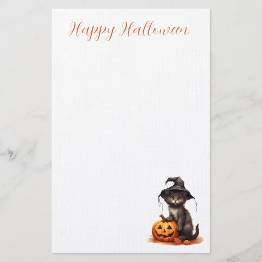 カボチャの魔帽子をかぶったかわいい黒猫 便箋 (正面)