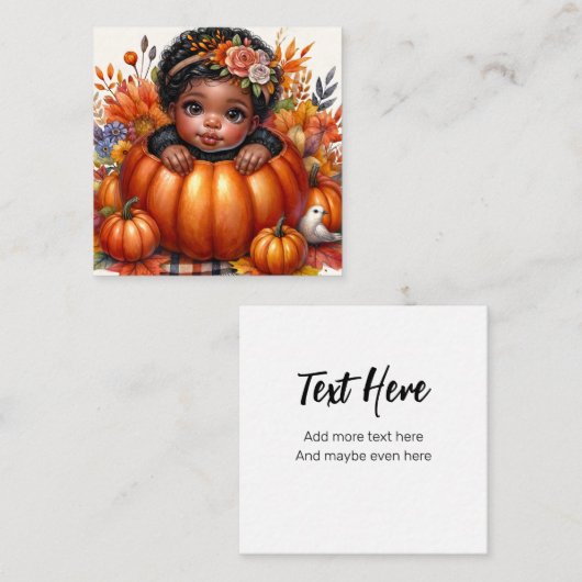 カボチャの黒いベビーガール秋をテーマにした エンクロージャーカード (正面/裏面)