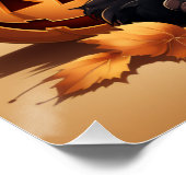 カボチャの黒い帽子をかぶったかわいい黒猫 ポスター (コーナー)