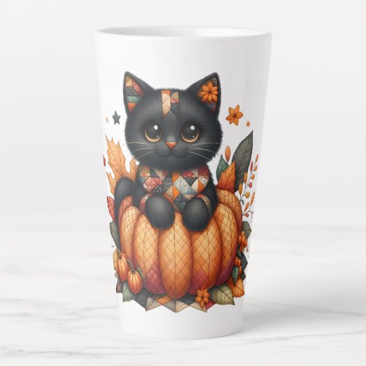 カボチャの黒猫と秋の掛け布団 カフェラテマグ (正面)