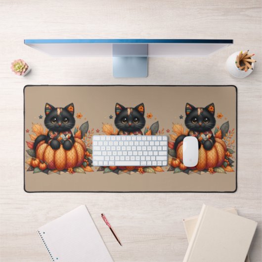 カボチャの黒猫と秋の掛け布団 デスクマット (オフィス1)