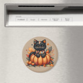 カボチャの黒猫と秋の掛け布団 マグネット (インサイチュ (食洗機))
