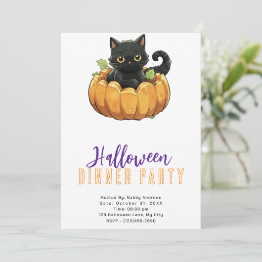 カボチャの黒猫ハロウィーンディナーパーティー 招待状 (スタンド正面)