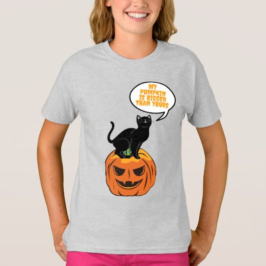 カボチャの黒猫、ハロウィーンTシャツ Tシャツ (正面)