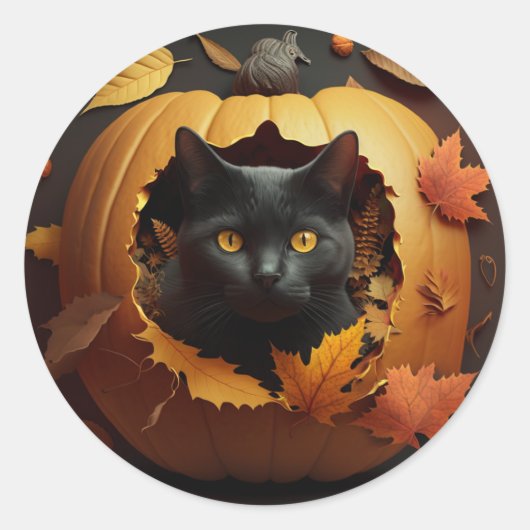 カボチャの黒猫 ラウンドシール (正面)