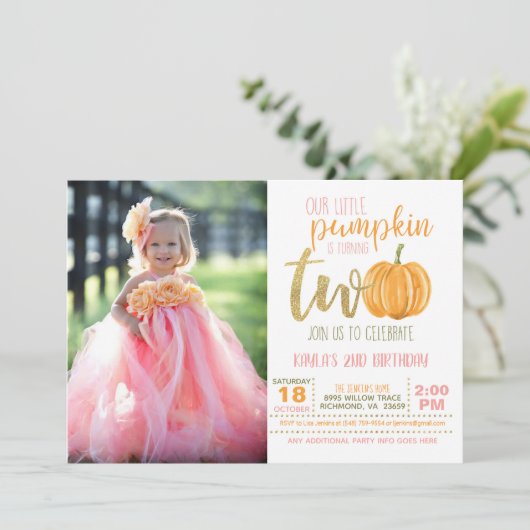 カボチャの2番目の誕生日招待状（写真付き） 2 招待状 (スタンド正面)