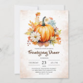 カボチャのFriendsgivingディナーフローラル水彩画 招待状 (正面)